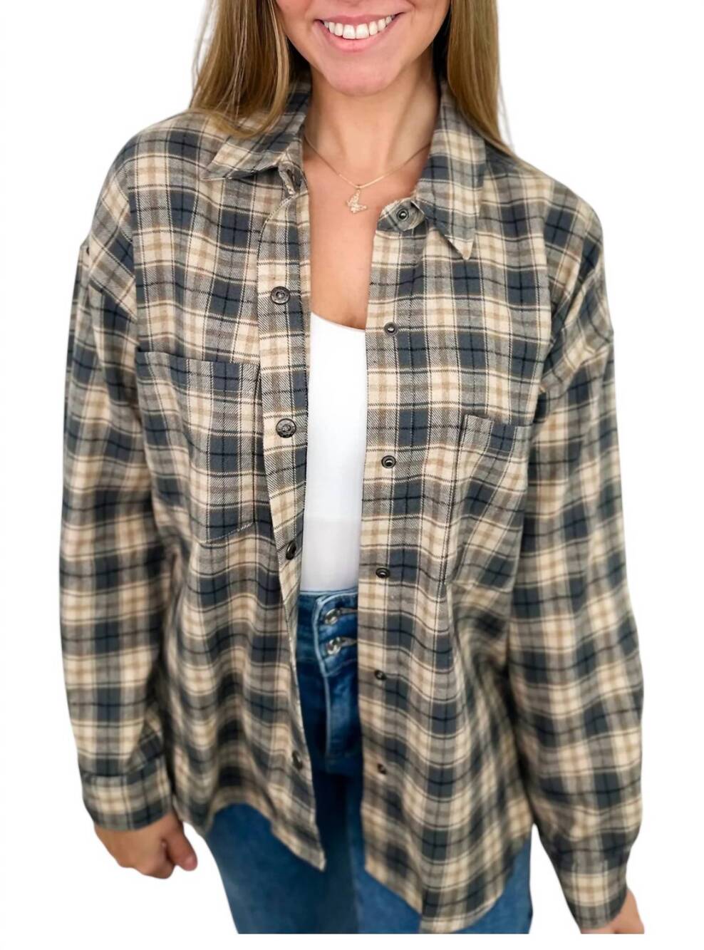 NEW HEM & THREAD long sleeve classic plaid flannel button-up shirt in blue multi